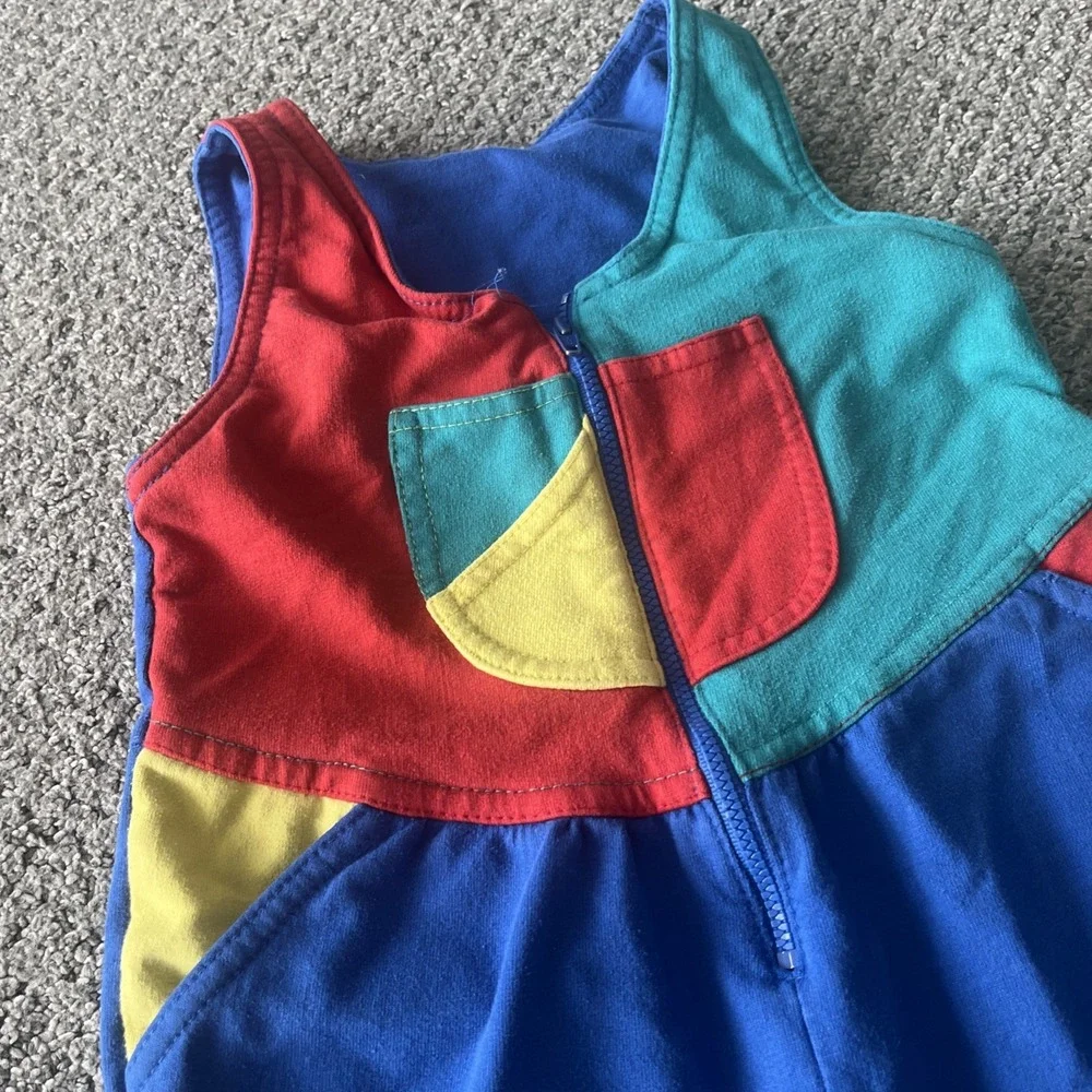 Vintage Y2K 1990's Color Block Overalls. Romper. 24 Months Toddler.